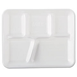 GNP 10500 Genpak School Tray Foam Serving Trays, 10 2/5 x 8 2/5 x 1 1/4, White, Five-Compartment